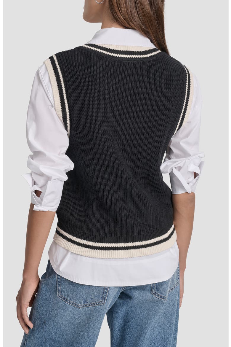 V-Neck Tipped Sweater Vest, Alternate, color, BLK/ EGGNOG