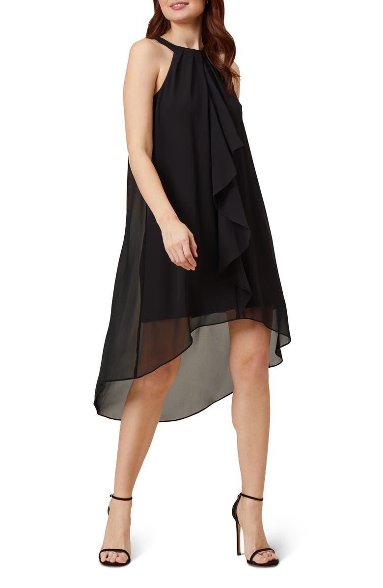 Adrianna Papell Draped Ruffle Chiffon High-Low Dress, Main, color,