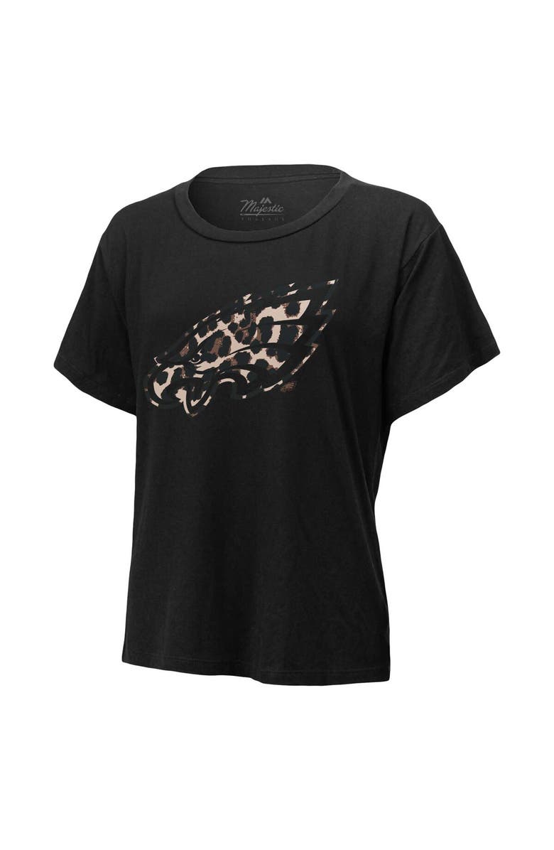 Majestic Threads Women's Majestic Threads Jalen Hurts Black Philadelphia Eagles Leopard Player Name & Number T-Shirt, Alternate, color, 