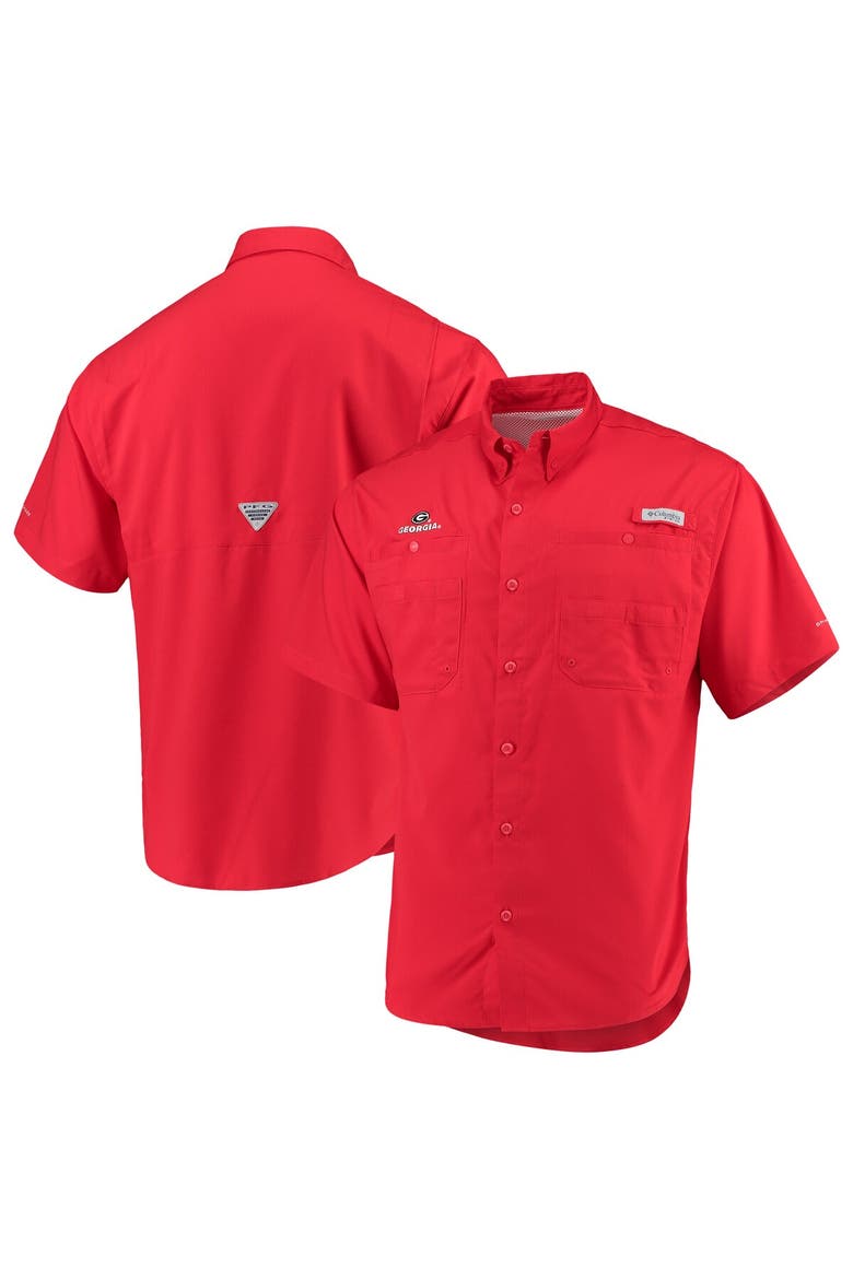 Men's Columbia Red Georgia Bulldogs Team PFG Tamiami Omni-Shade Button-Down Shirt, Main, color, Red