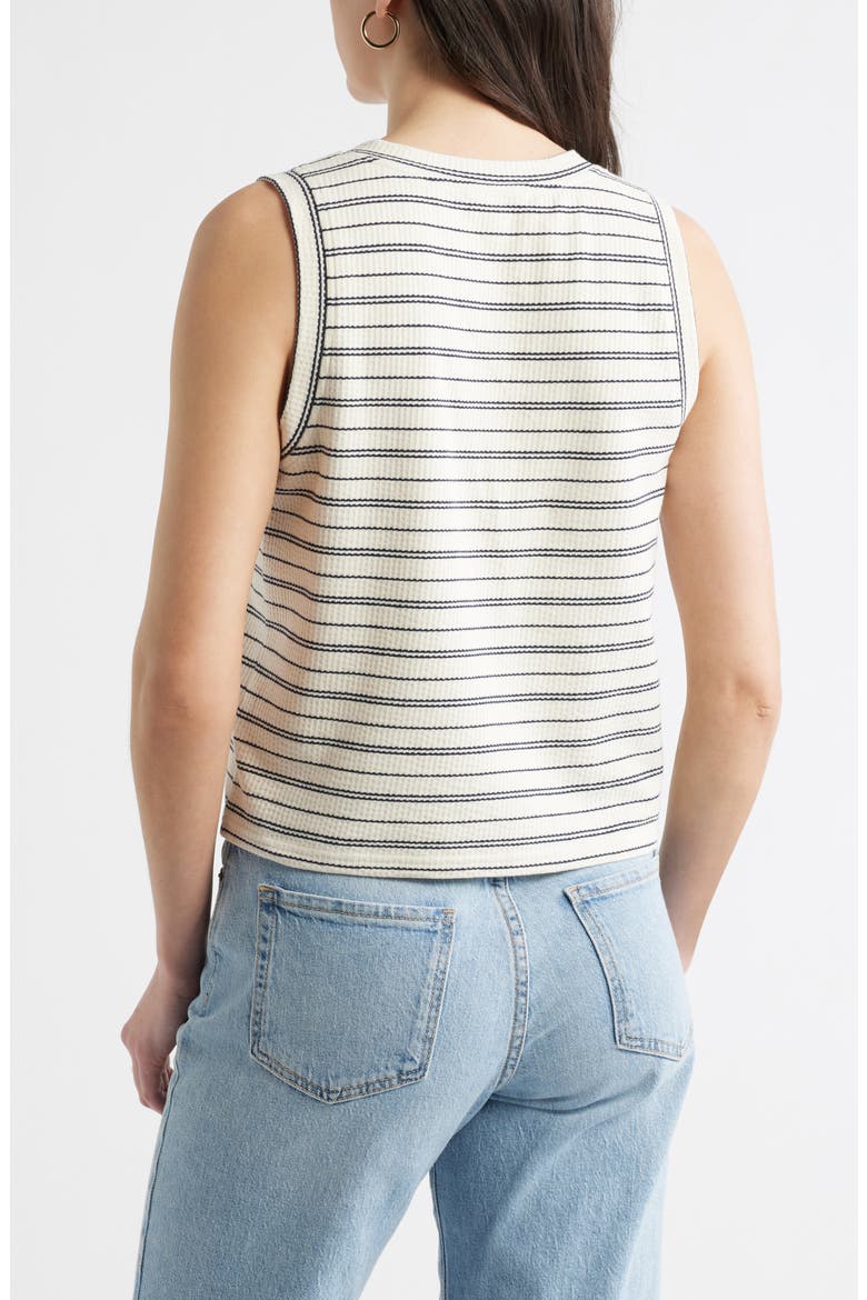 Stripe Rib Cotton Blend Button-Up Top, Alternate, color, IVORY- NAVY STRIPE