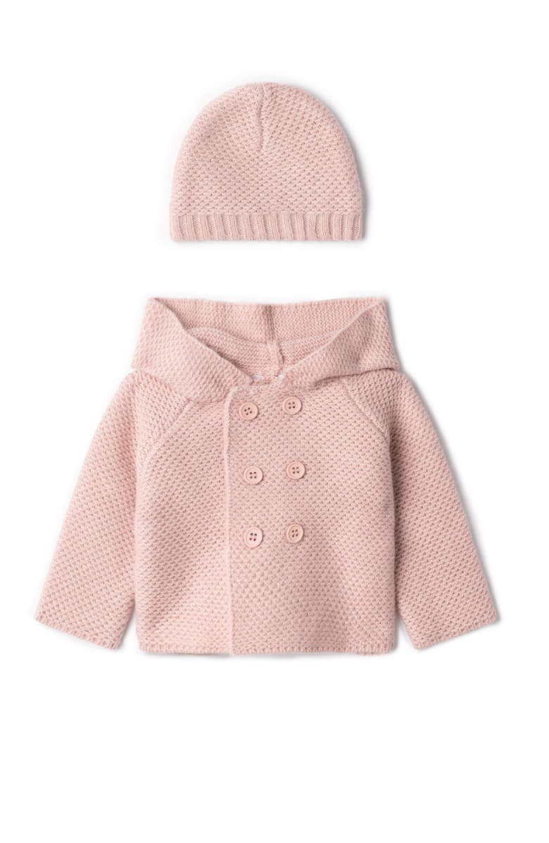 Lux Cozy Knit Button-Front Hooded Jacket and Matching Hat Set, Main, color, Pale Mauve