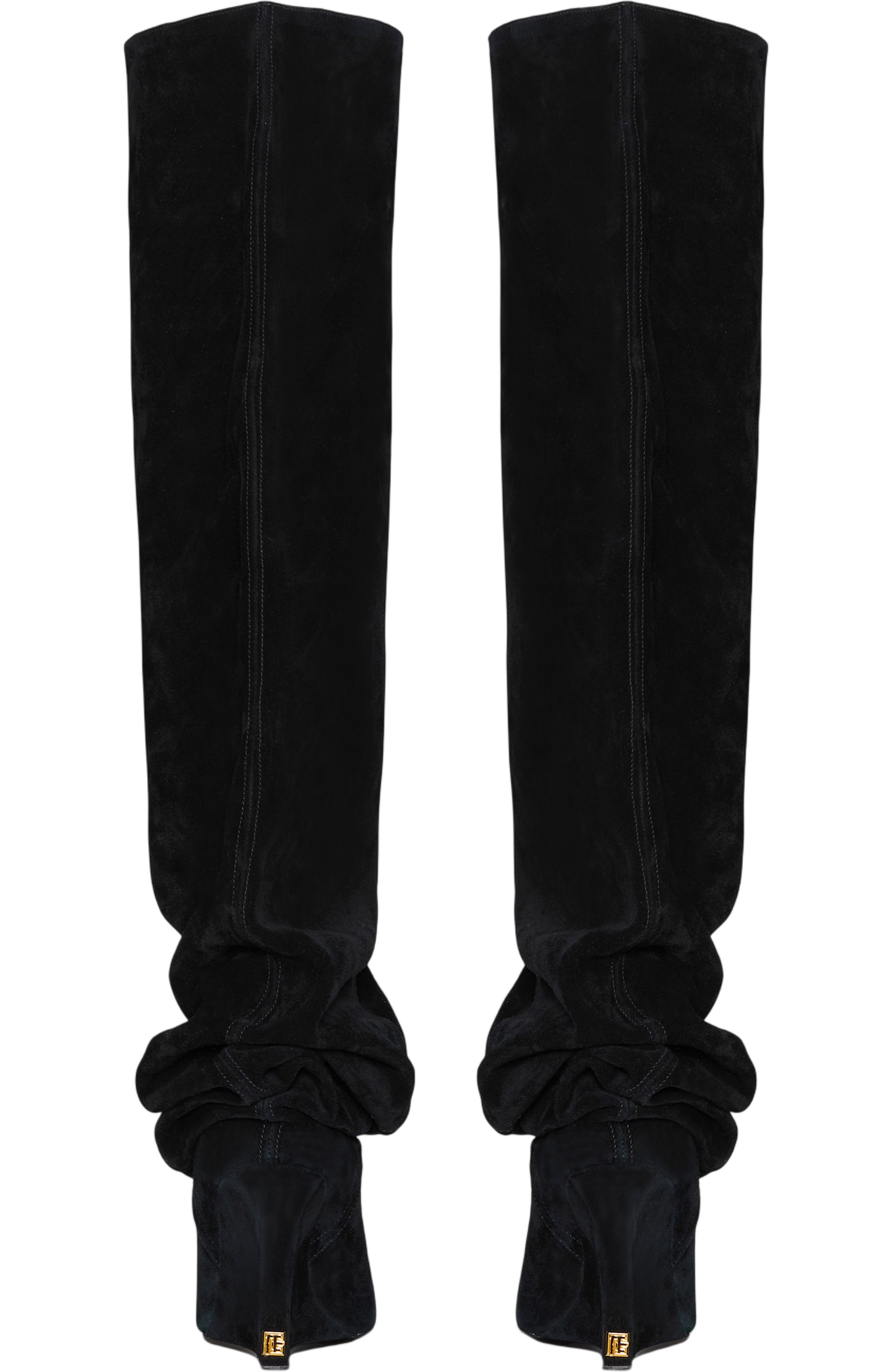 Suede leather Wedge thigh-high boots, Alternate, color, black