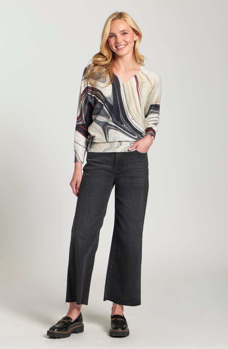 APNY Sunset Marble Print V-Neck Sweater, Alternate, color,