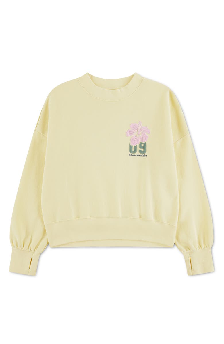 abercrombie kids Kids' Embroidered Cotton Blend Fleece Graphic Sweatshirt, Main, color, Anise Flower