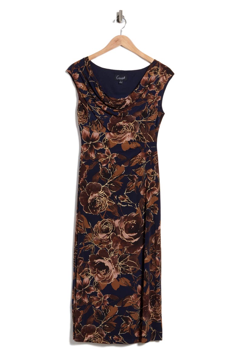 Cowl Neck Midi Dress, Main, color, MIDNIGHT/ BLACK