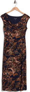 Connected Apparel Cowl Neck Midi Dress