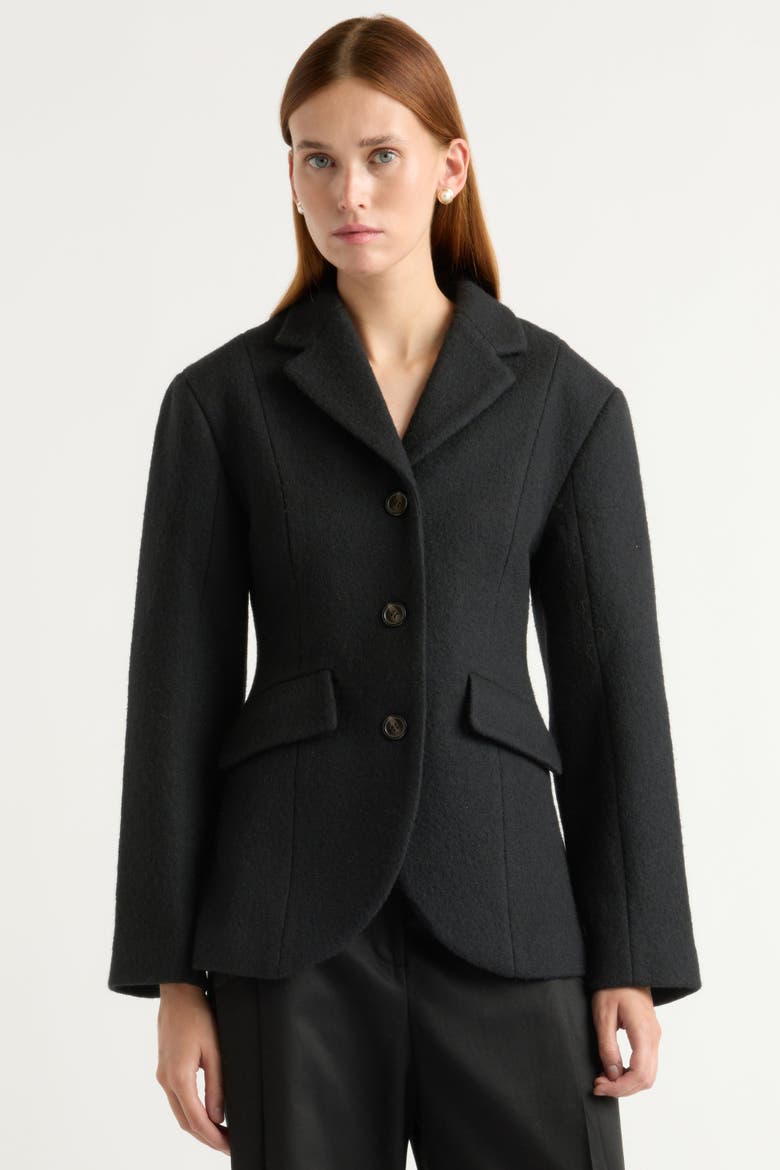 Marina Wool-Blend Sculpted Blazer, Main, color, Black