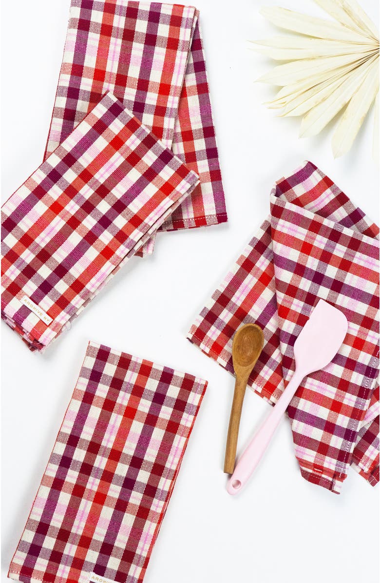 Archive New York Noel Red Plaid Cotton Napkins, Set of 4, Main, color,