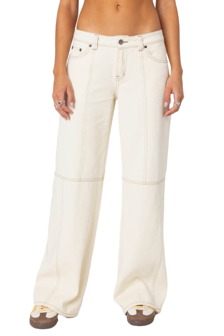 Contrast Stitch Wide Leg Jeans, Main, color, CREAM
