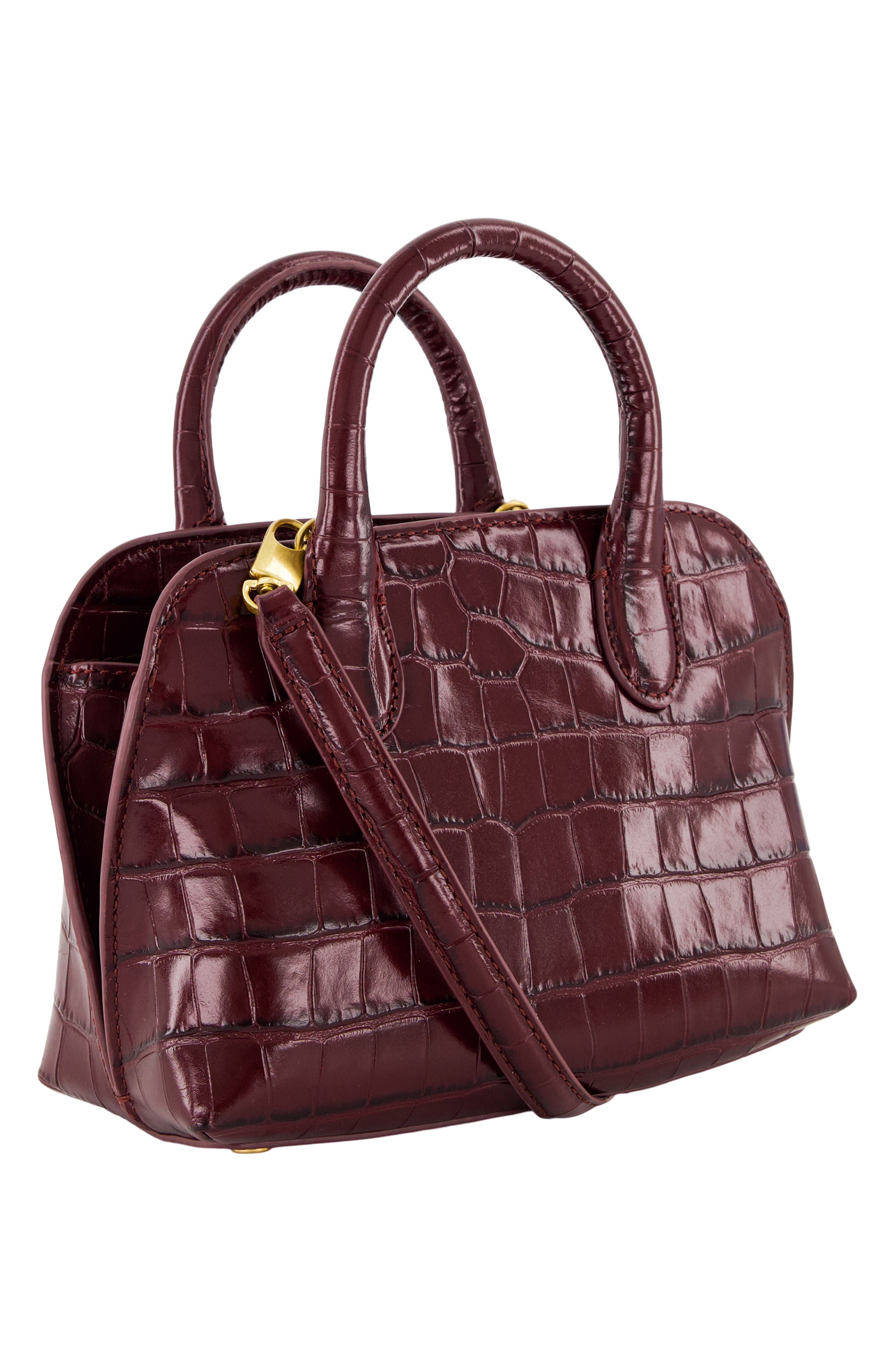Vince Mini Delphine Croc Embossed Leather Top Handle Bag, Alternate, color, Bordeaux