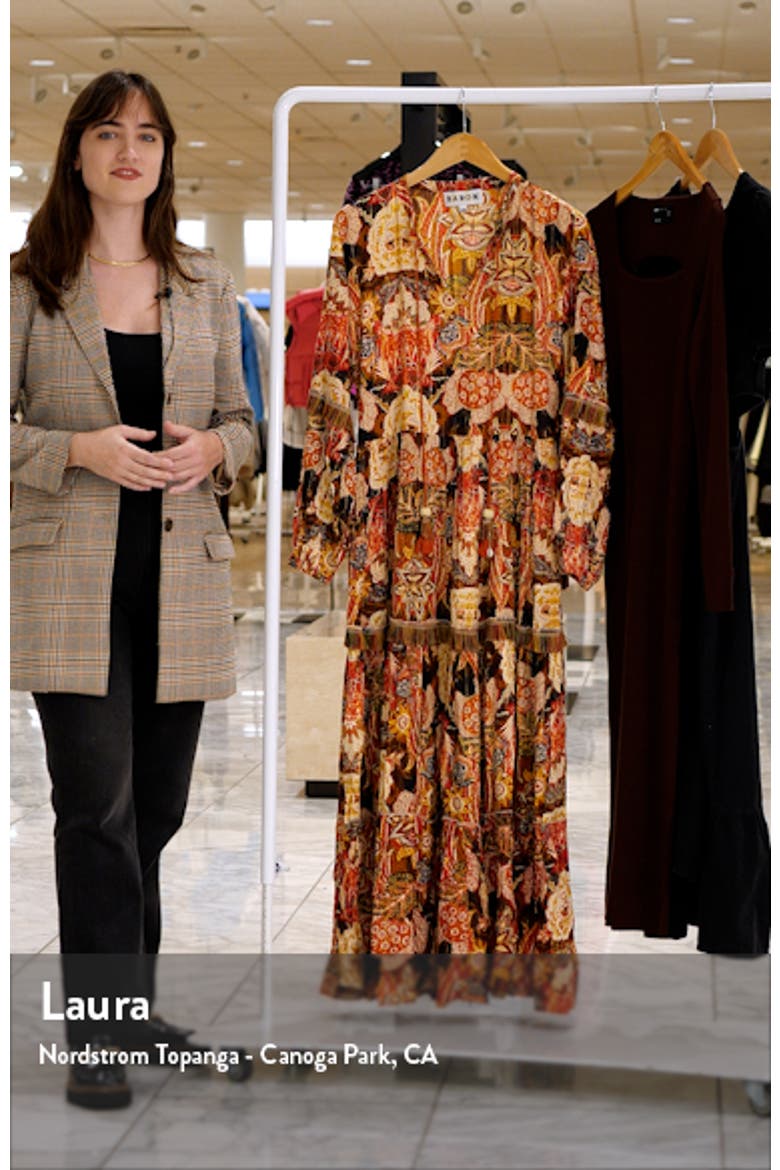 Floral Print Fringe Trim Long Sleeve Maxi Dress video