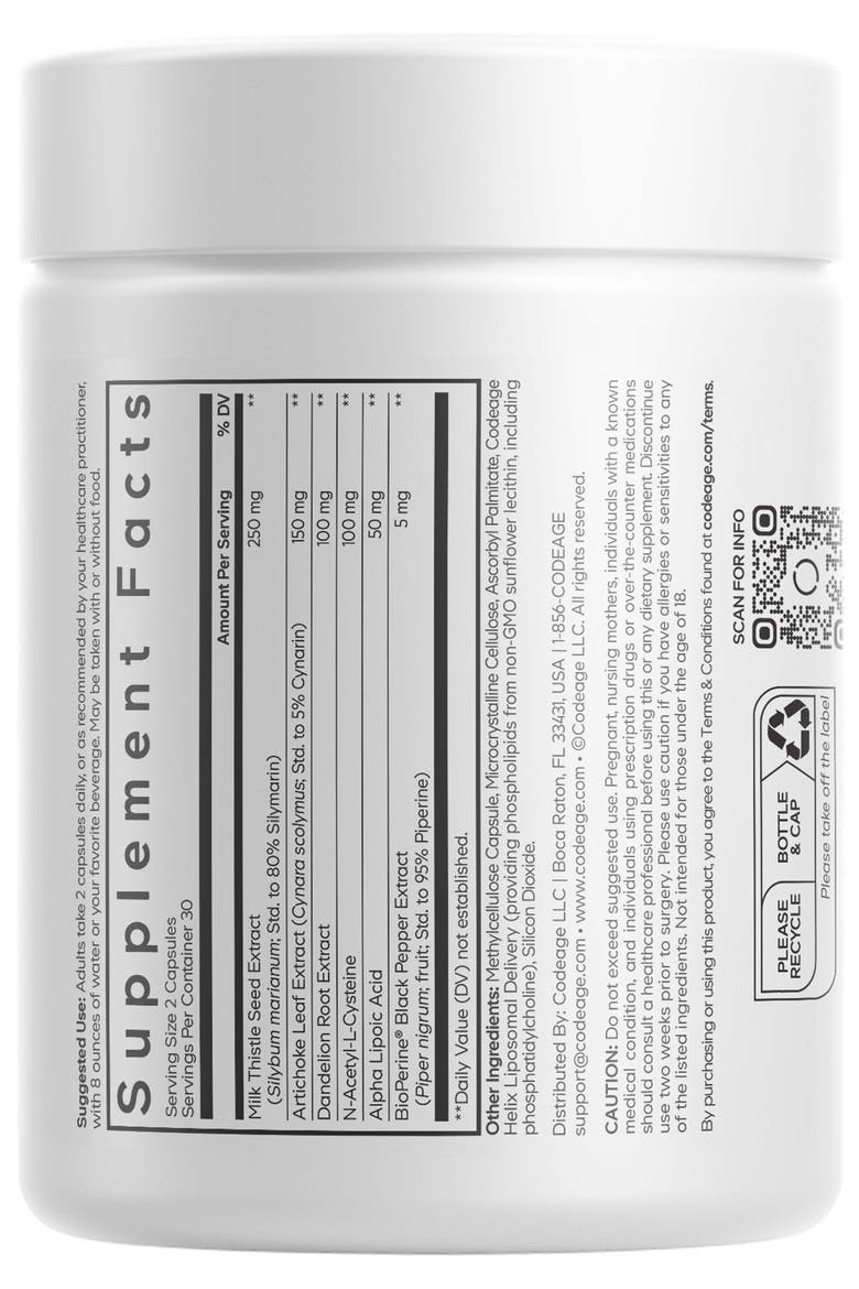 Liposomal Milk Thistle+, NAC, Artichoke, Dandelion Supplement, Alternate, color, White
