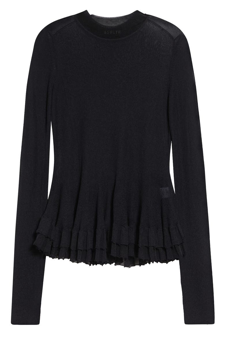 Meritt Ruffle Hem Mock Neck Sweater, Alternate, color, BLACK