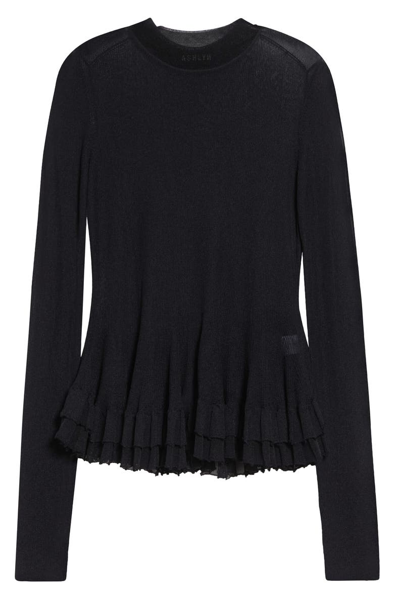 ASHLYN Meritt Ruffle Hem Mock Neck Sweater, Main, color, Black