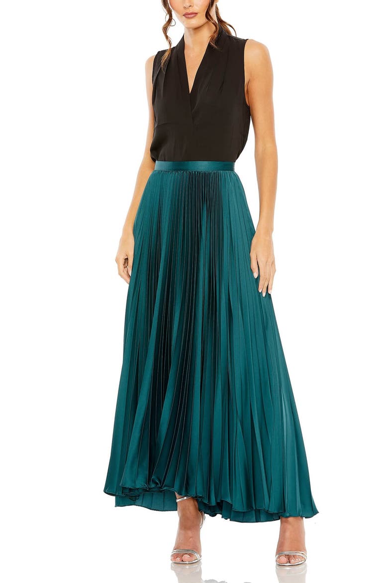 Long Pleated Satin Evening Skirt, Alternate, color, Peacock