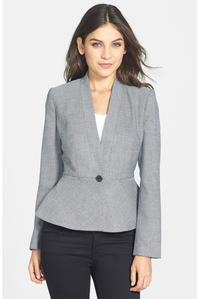One-Button Peplum Jacket, Main, color, BLACK- CREAM PATTERN