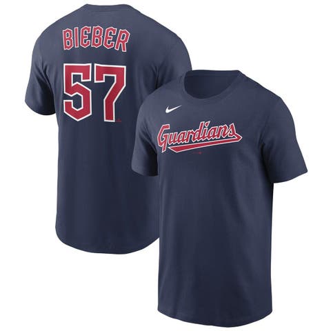 Men's Nike Shane Bieber Navy Cleveland Guardians Name & Number T-Shirt