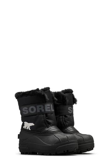 Sorel Kids' Snow Commander Insulated Waterproof Boot In Black/charcoal