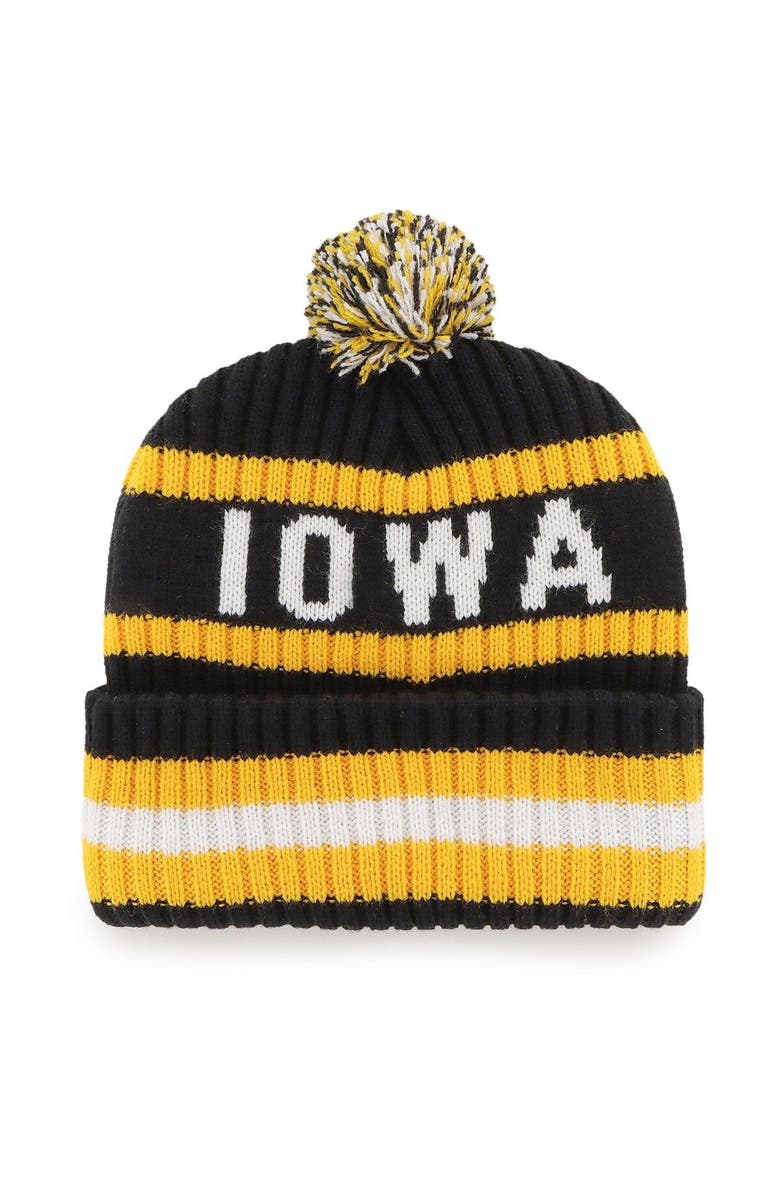 '47 Men's '47 Black Iowa Hawkeyes Bering Cuffed Knit Hat with Pom, Alternate, color, Black