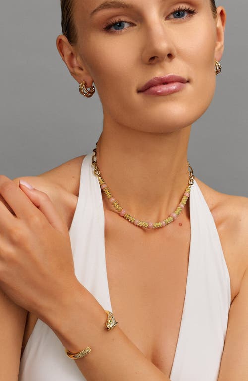 Nialaya Rose Quartz Chain Choker In Gold