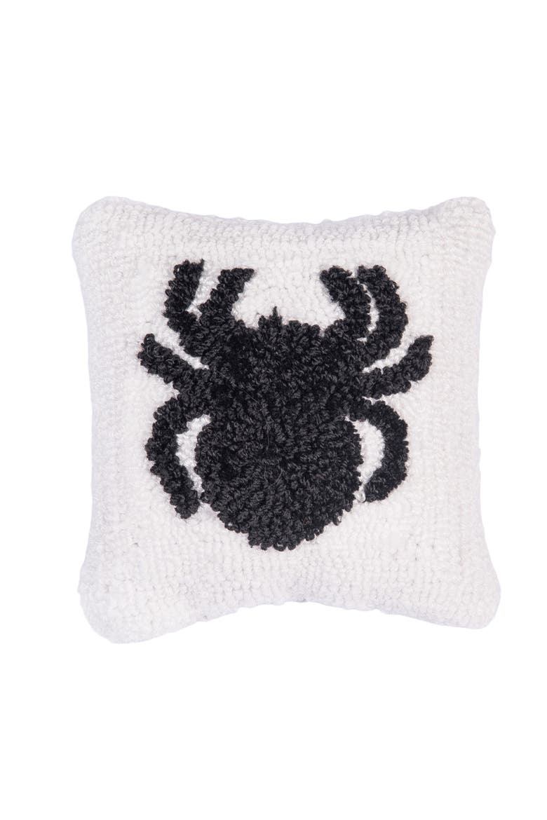 Spider Pattern Hooked Small Petite Halloween Accent Pillow 8" x 8", Main, color, White