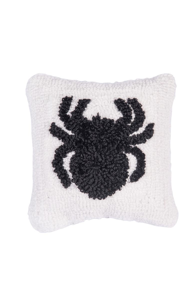 C&F Home Spider Pattern Hooked Small Petite Halloween Accent Pillow 8" x 8", Main, color, White