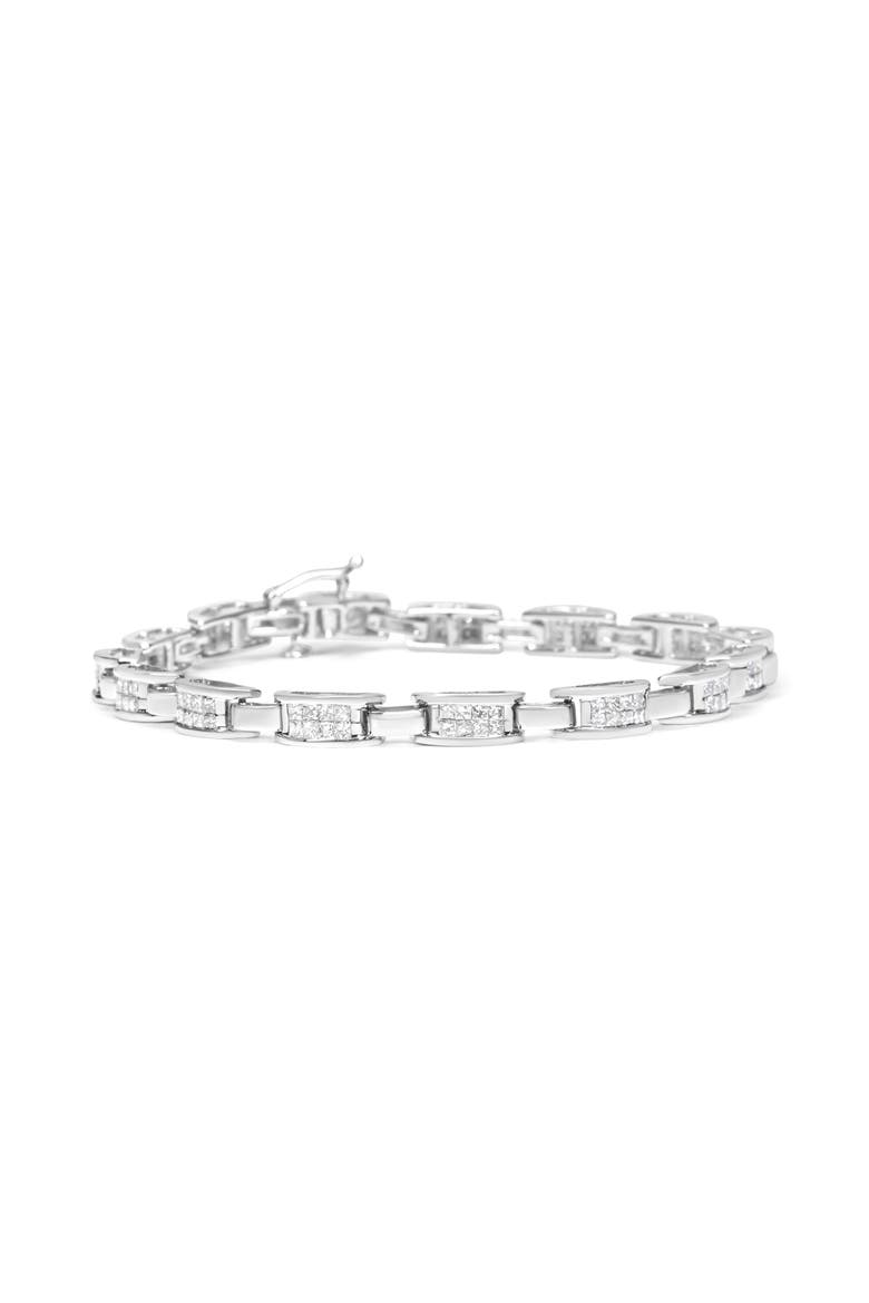 14K White Gold 2.0 Cttw Princess Cut Diamond Rectangular Link Bracelet, Main, color, White