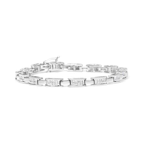 14K White Gold 2.0 Cttw Princess Cut Diamond Rectangular Link Bracelet