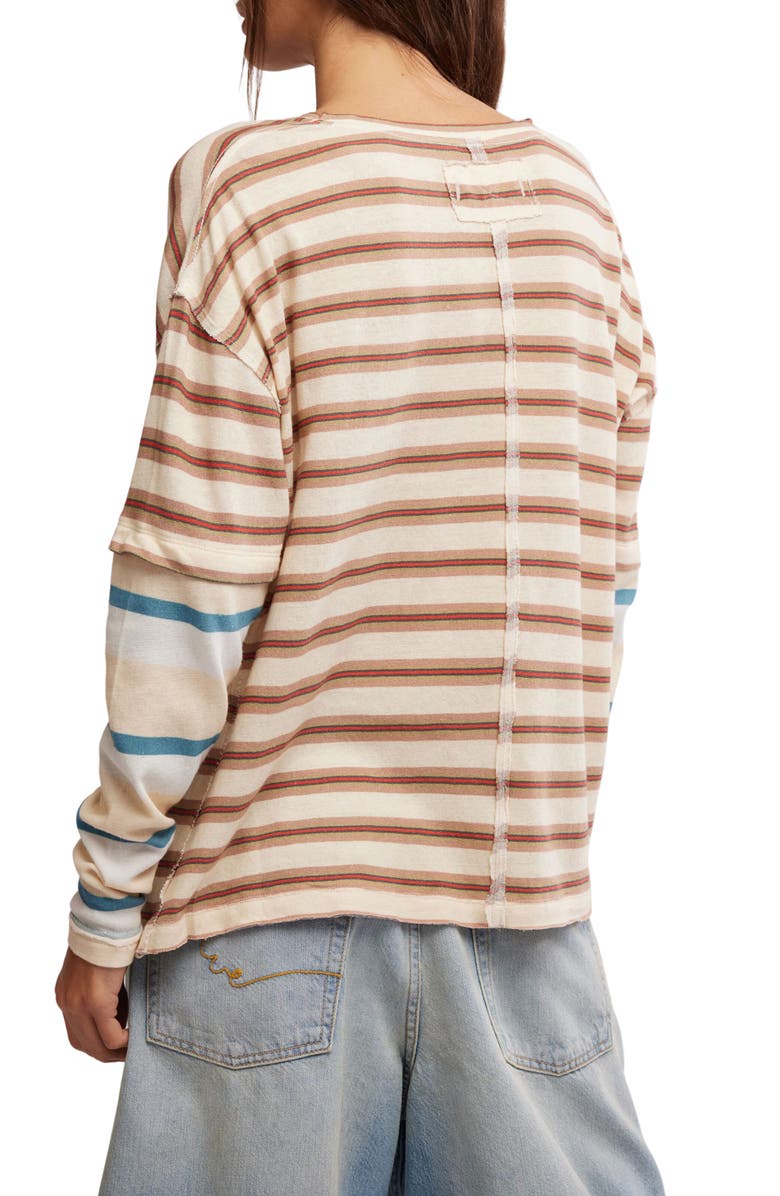 Free People Nina Stripe Layered Long Sleeve Cotton T-Shirt, Alternate, color, Neutral Combo