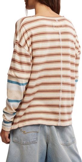 Nina Stripe Layered Long Sleeve Cotton T-Shirt