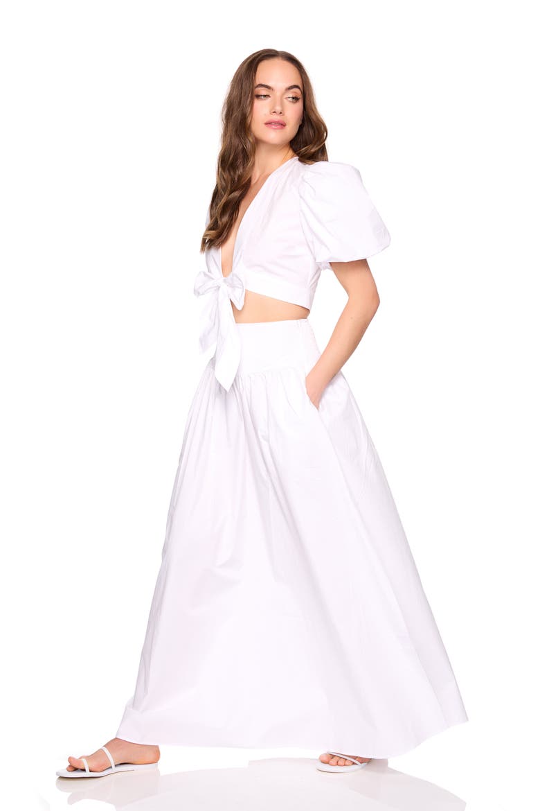 Bubble Sleeve Tie Front Cotton Poplin Top, Alternate, color, SUGAR