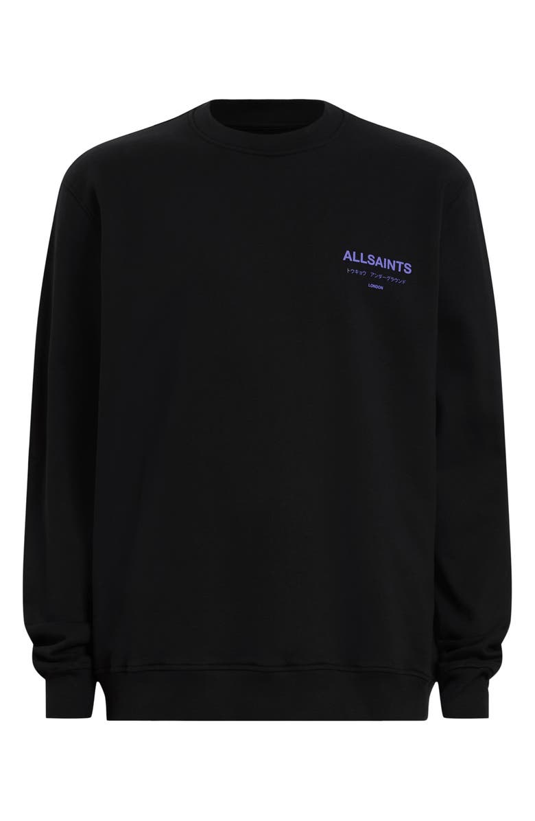 AllSaints Underground Logo Organic Cotton Graphic Sweatshirt, Alternate, color, Jet Black/ Purple