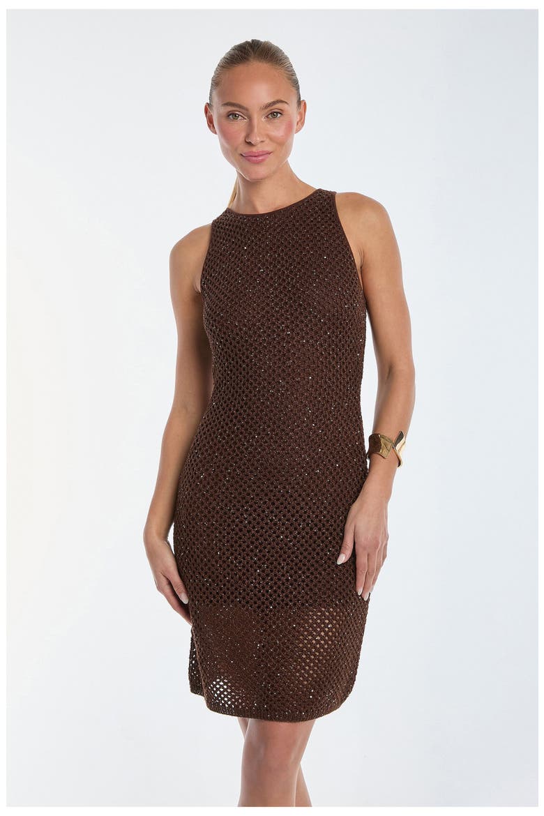 Seraphina Sequin Crochet Dress, Alternate, color, Espresso