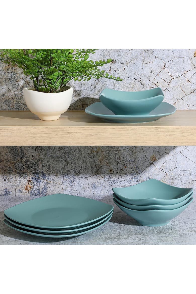 Zen Buffetware 8 Piece Fine Ceramic Dinnerware Set, Alternate, color, Blue