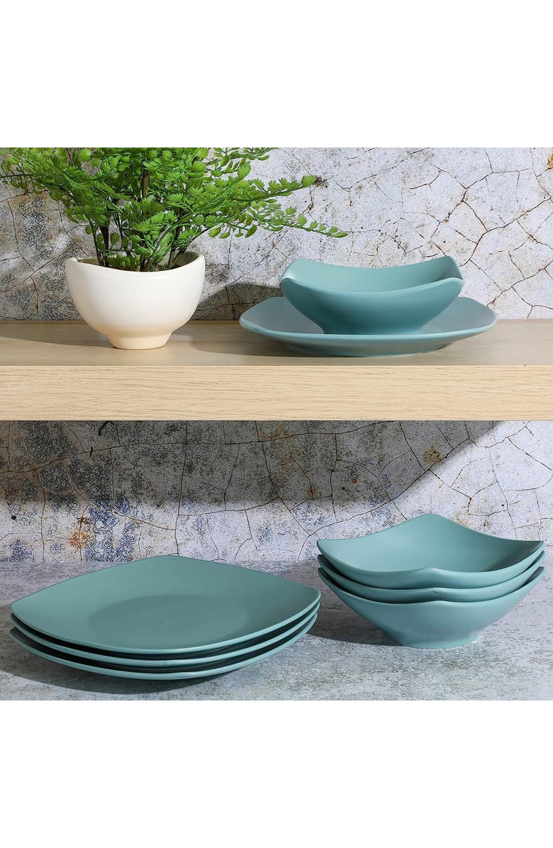 Gibson Home Zen Buffetware 8 Piece Fine Ceramic Dinnerware Set, Alternate, color, Blue