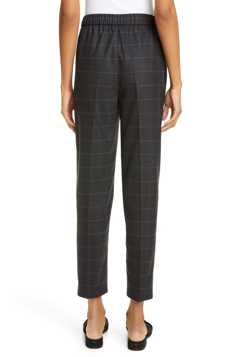 Windowpane Plaid Stretch Wool Ankle Pants, Alternate, color, CHARCOAL