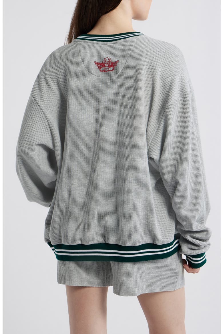 Girls Rule Boys Drool Waffle Knit Sweatshirt, Alternate, color, HEATHER GREY