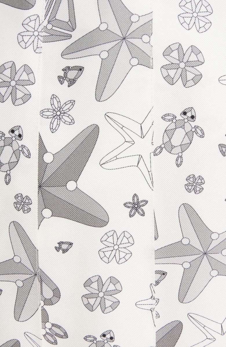 Thom Browne Nautical Crystal Print Drop Back Pleated Silk Skirt, Alternate, color, 