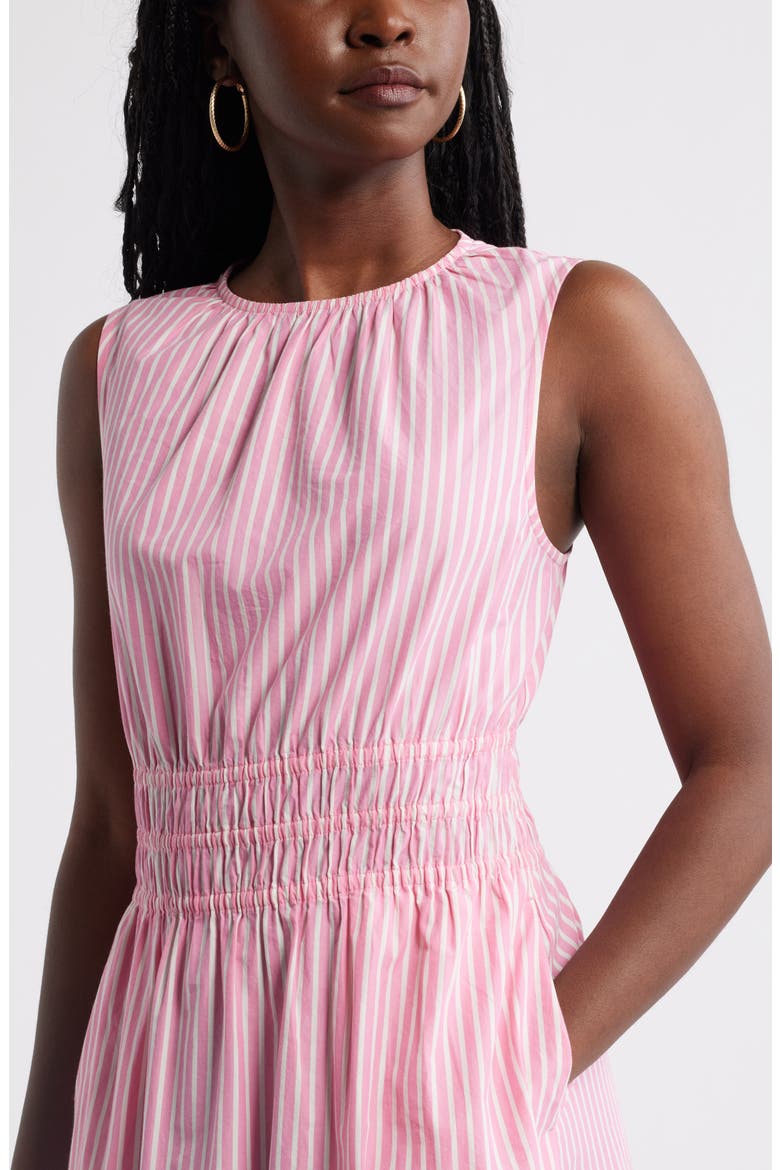 Sleeveless Smocked Waist Cotton Midi Dress, Alternate, color, PINK ZENNA IVORY PENNY STRIPE