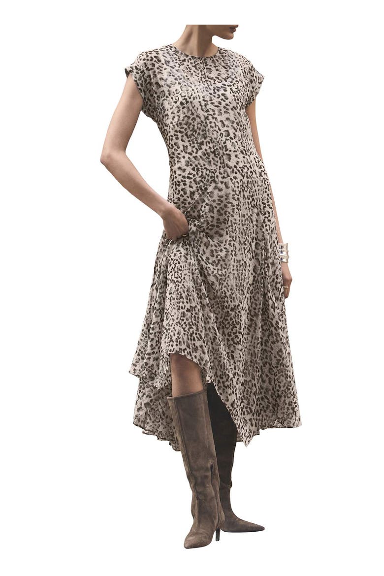 Leopard Print Cap Sleeve Midi Dress, Main, color, Camel