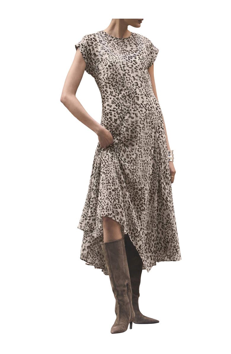 MINT VELVET Leopard Print Cap Sleeve Midi Dress, Main, color, Camel