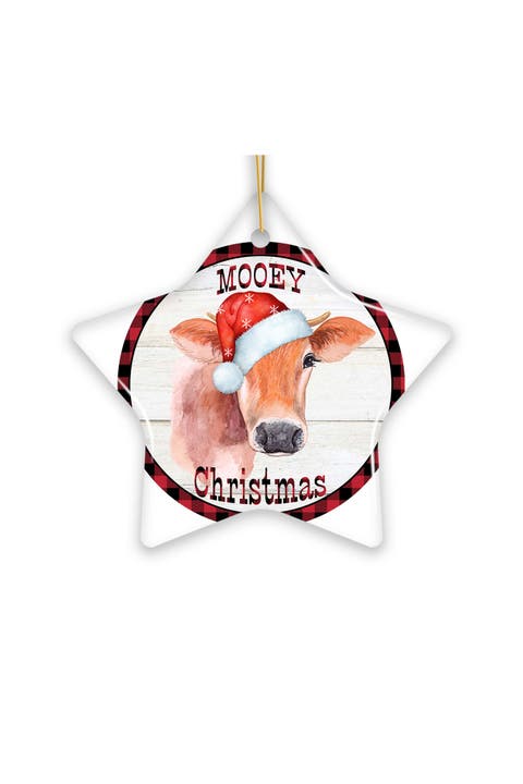 Mooey Christmas Santa Hat Cow Star Ornament