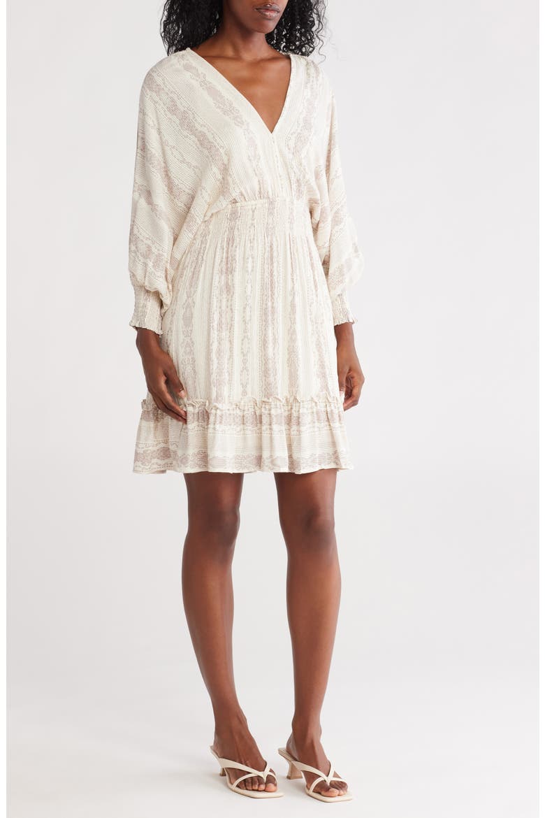 Smocked Long Sleeve Dress, Main, color, IVORY/ GREY