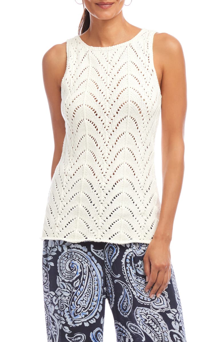 Karen Kane Open Stitch Sleeveless Cotton Sweater, Main, color, 