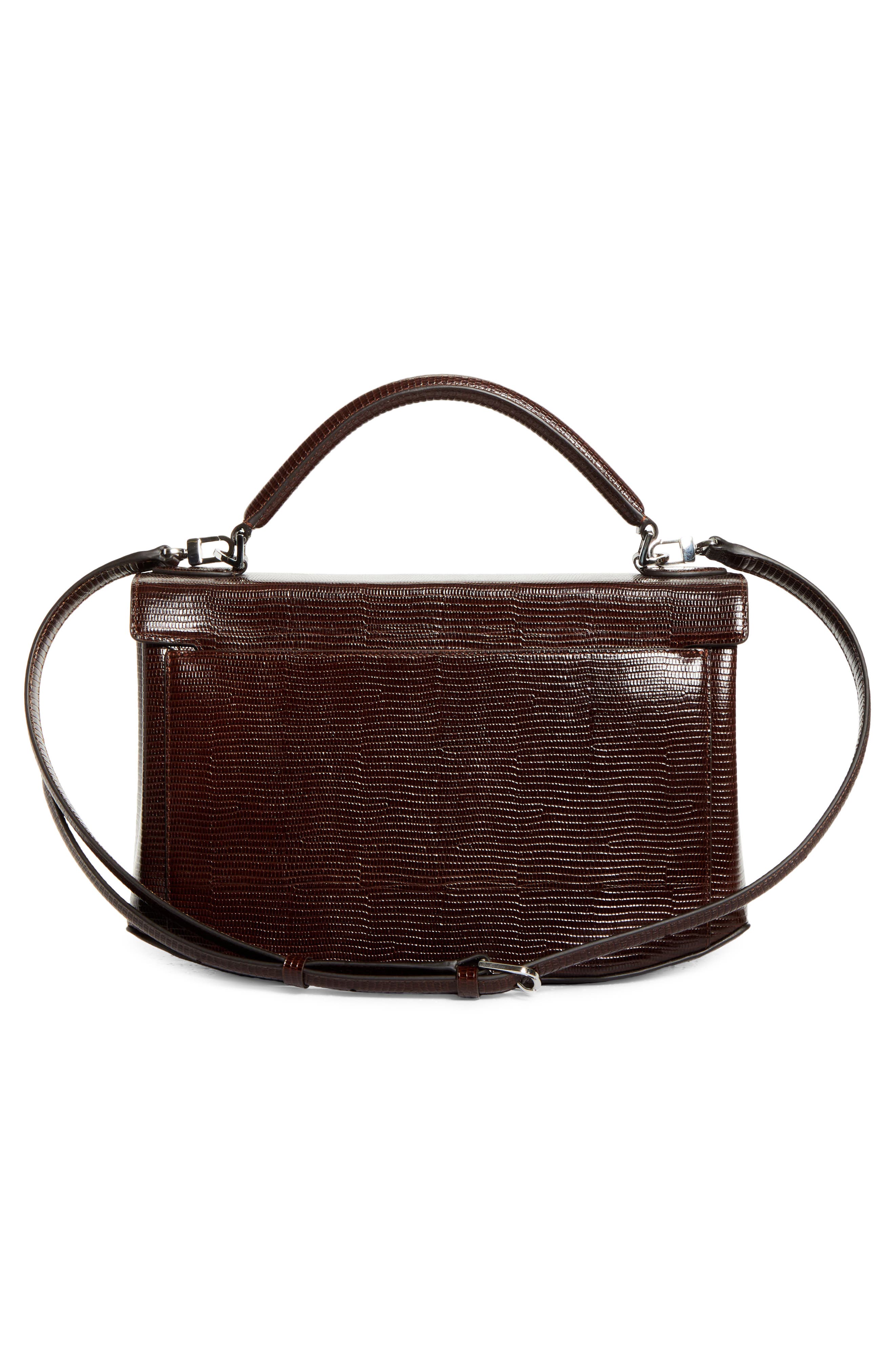 Clip Lizard Embossed Leather Top Handle Bag, Alternate, color, BROWN