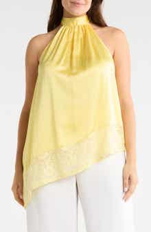Sleeveless Lace Trim Satin Asymmetric Top