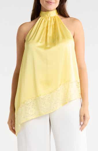 Sleeveless Lace Trim Satin Asymmetric Top