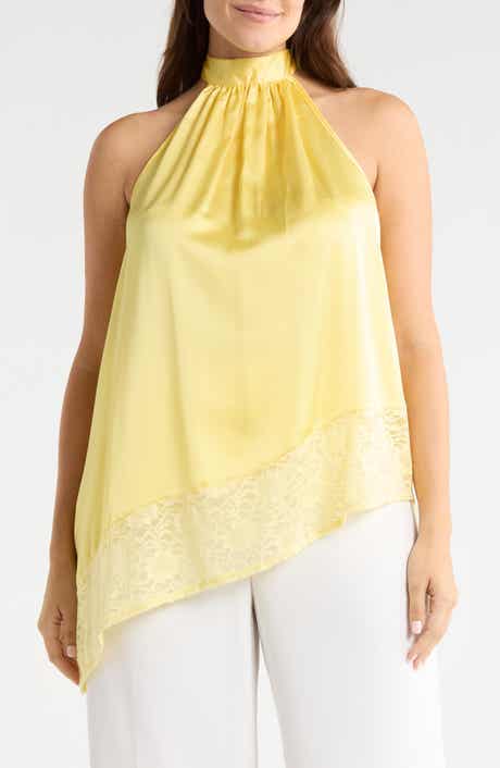 Sleeveless Lace Trim Satin Asymmetric Top