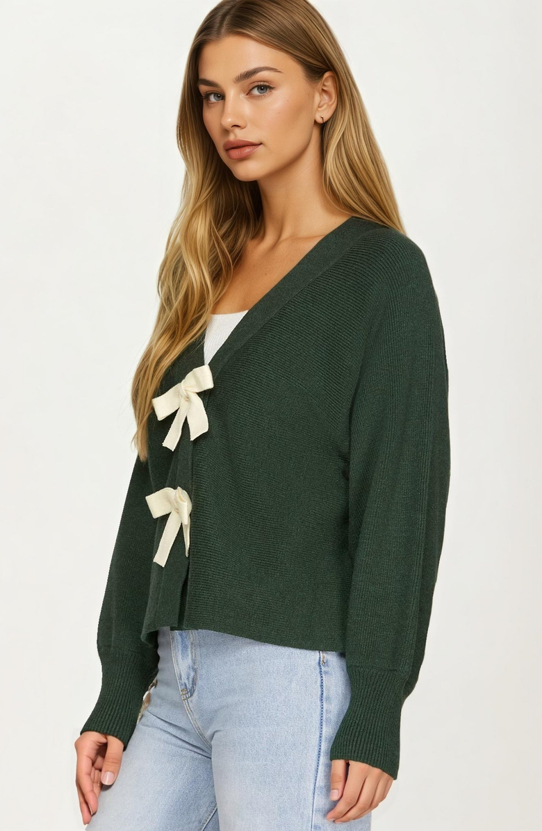 Knit and Lounge Bow Front Knit Cardigan, Alternate, color,